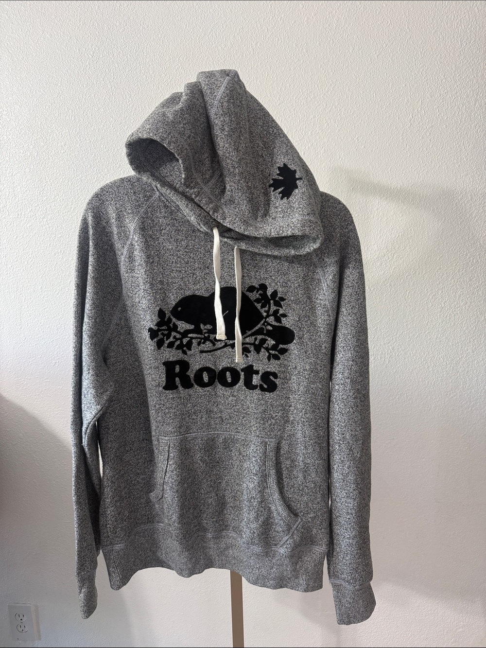 Roots- Gray Crewneck Hoodie with Black Beaver ROOTS Logo- small